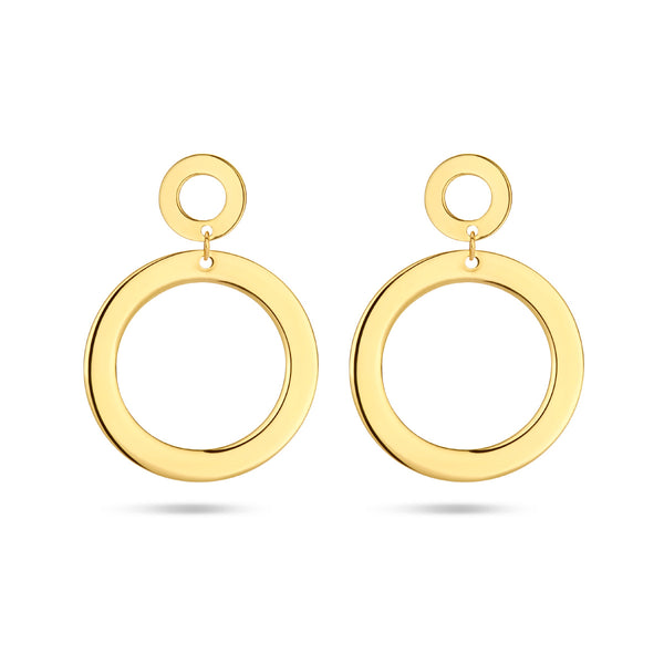 14 Karaat Geelgouden Oorhangers met Twee Rondjes - Hoogte 21mm