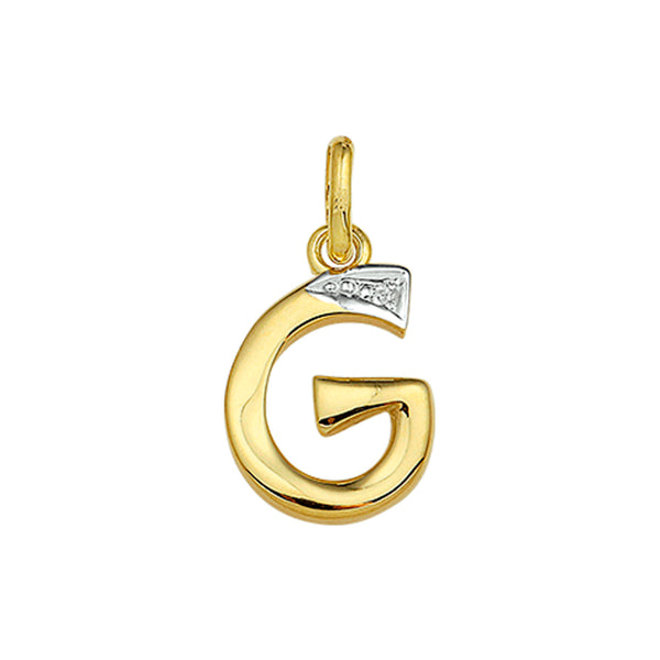 14 Karaat Geelgouden hanger met Diamant 0.005ct - Letter G - 10 x 15 mm