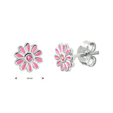 Oorknoppen van Gerhodineerd Zilver met Roze Bloem en Roze Zirkonia - Diameter 7 mm