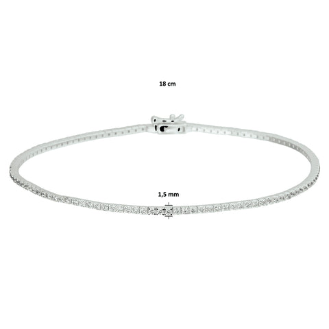 Dames Tennisarmband 1.5mm van 14 Karaat Witgoud, Diamanten 1ct - Lengte 18cm