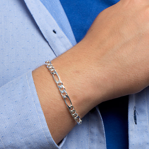 Herenarmband 6mm van 925 Zilver, Figaro schakel - Lengte 21cm