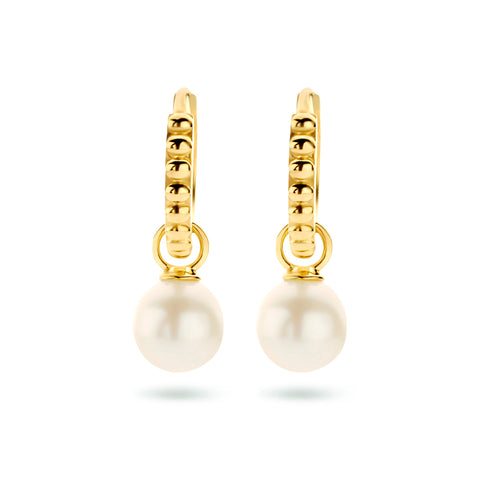14 Karaat Geelgouden Klapoorringen diameter 10.5 mm met Parel 5.5 mm