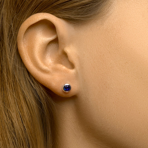 Oorknoppen met Blauw Zirkonia van Gerhodineerd Zilver - Diameter 6.5mm
