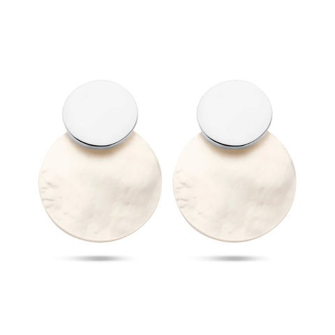 Ronde Oorhangers van Gerhodineerd Zilver met Parelmoer - Hoogte 29mm