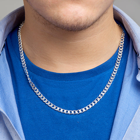 Zilveren collier lengte 60 cm - Gourmet 6 Zijdes Geslepen 6,0 mm - Zilver Wit