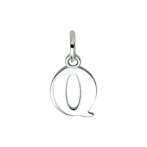 Gerhodineerd Zilveren hanger, Letter Q - 8.8 x 12.2 mm