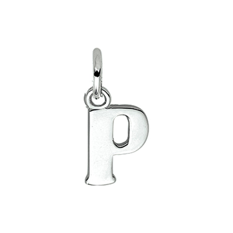 Gerhodineerd Zilveren hanger, Letter P - 7.6 x 12.1 mm