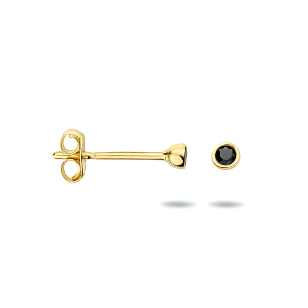 14 Karaat Geelgouden Oorknoppen met Zwart Zirkonia - Diameter 2mm