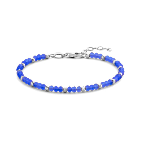 Armband Bolletjes Gediamanteerd En Blauw Glas 3,0 Mm 16 + 3 Cm Zilver Gerhodineerd