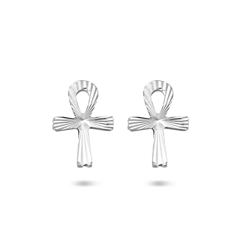 Oorknoppen Ankh Kruis van Gediamanteerd 925 Zilver - Formaat 6.5x10mm