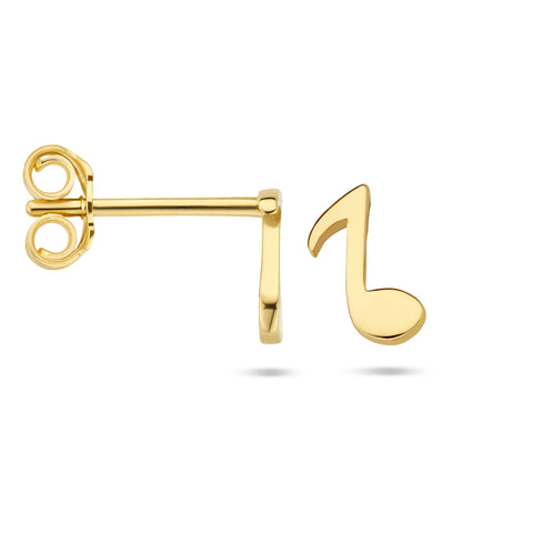 Oorknoppen Muzieknoot van 14 Karaat Geelgoud - Formaat 4.5x7.5mm