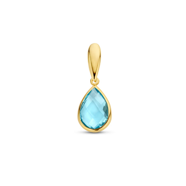 Hanger Druppelvorm 20 x 7.5 mm met Blauw Topaas 2.48ct, 14 Karaat Geelgoud