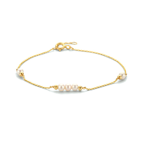 Damesarmband van 14 Karaat Geelgoud met Bolletjes en Parels 3.5mm - Lengte 16.5+2cm