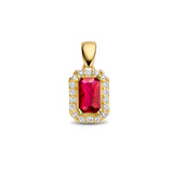 14 Karaat Geelgouden Hanger met Rood en Wit Zirkonia - Formaat 6x12mm