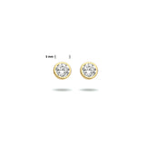 Ronde Oorknoppen met Zirkonia 3mm, 14 Karaat Geelgoud