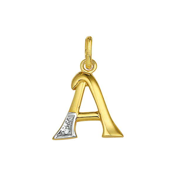 14 Karaat Geelgouden hanger met Diamant 0.005ct - Letter A - 13.5 x 15.5 mm