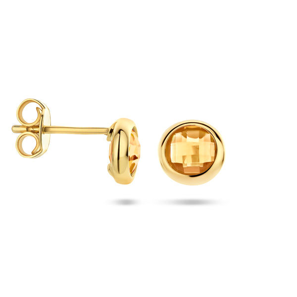 Oorknoppen van 14 Karaat Geelgoud met Citrien 1.40ct (2x 0.70ct)