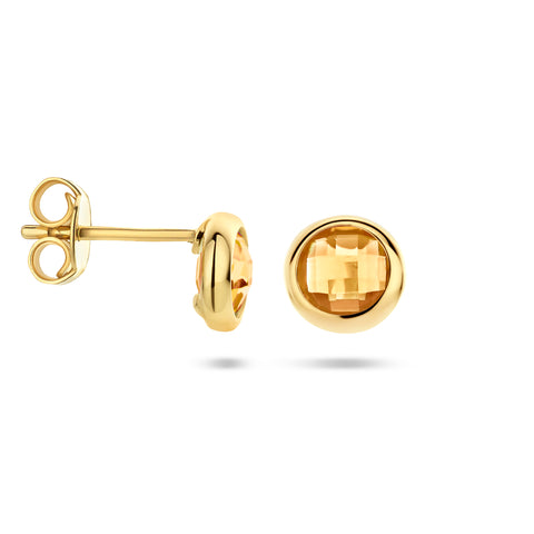 Oorknoppen van 14 Karaat Geelgoud met Citrien 1.40ct (2x 0.70ct)