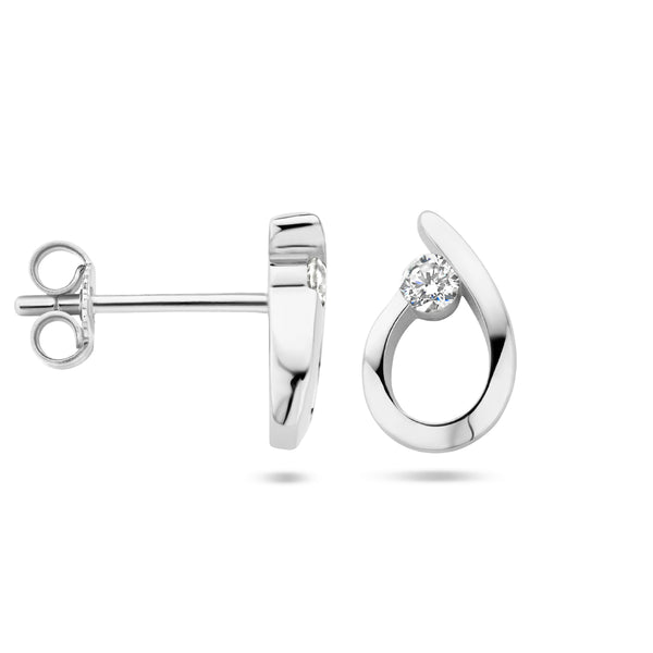 Oorknoppen Druppelvorm met Zirkonia van Gerhodineerd Zilver - Formaat 6.5x10.5mm