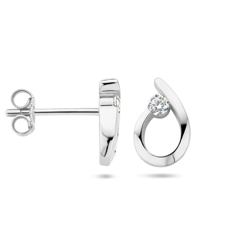 Oorknoppen Druppelvorm met Zirkonia van Gerhodineerd Zilver - Formaat 6.5x10.5mm
