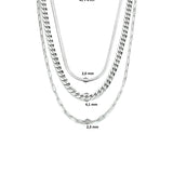 Dames, dubbelcollier van Gerhodineerd Zilver, Combinatie van drie Fantasie schakels - Lengte 41+4cm