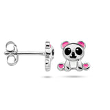 Kinderoorknoppen Panda met emaille van Gerhodineerd Zilver - Formaat 7.5 x 7 mm