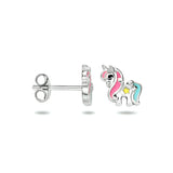 Kinderoorknoppen Eenhoorn met emaille van Gerhodineerd Zilver - Formaat 8 x 8 mm