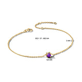 Damesarmband van 14 Karaat Geelgoud met Geboortesteen Amethist Februari - Lengte 15,5+3cm