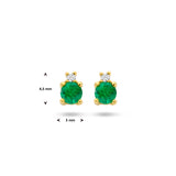 Oorknoppen met Smaragd 0.28ct (2x 0.14ct) en Diamant 0.015ct (2x 0.0075ct) 14 Karaat Geelgoud - Formaat 4.3x3mm