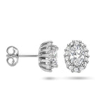 Oorknoppen met Zirkonia Halo van Gerhodineerd Zilver - Formaat 7x9mm