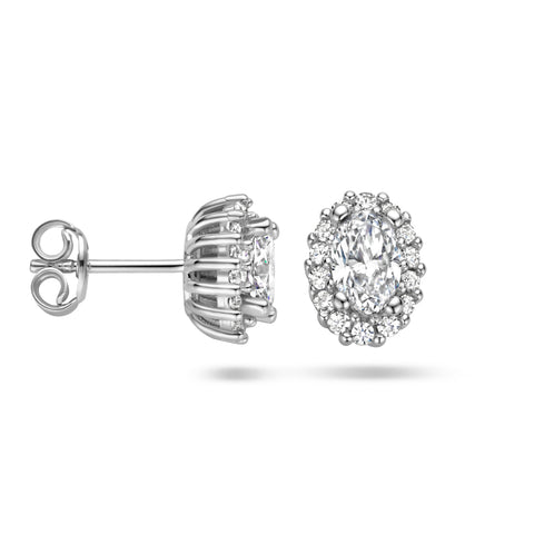 Oorknoppen met Zirkonia Halo van Gerhodineerd Zilver - Formaat 7x9mm