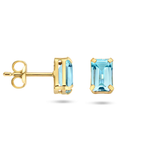 Oorknoppen Blauw Topaas 1.52ct (2x 0.76ct) 14 Karaat Geelgoud - Formaat 4 x 6 mm