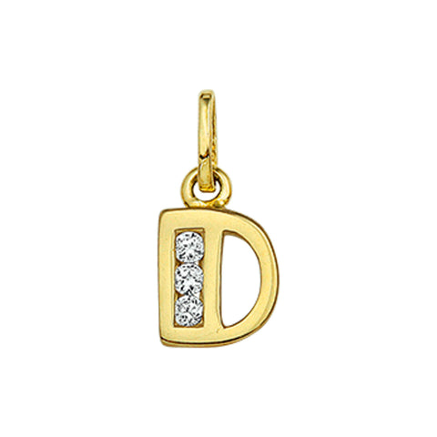 14 Karaat Geelgouden hanger met Zirkonia - Letter D - 8 x 10.5 mm