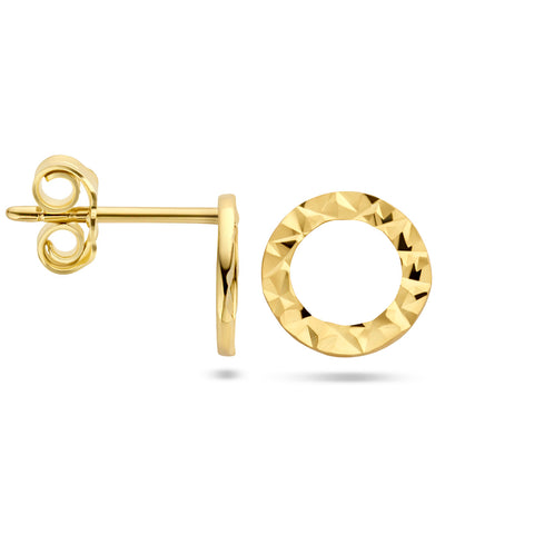 Oorknoppen Cirkelvorm van Gediamanteerd 14 Karaat Geelgoud - Diameter 8mm