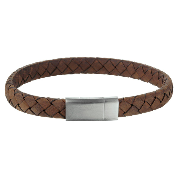 Herenarmband 8mm van Edelstaal en Leer - Lengte 21cm