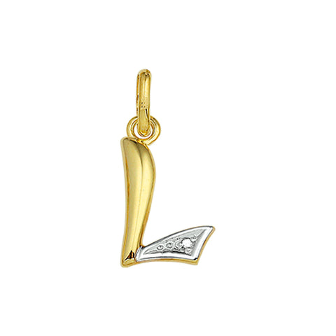 14 Karaat Geelgouden hanger met Diamant 0.005ct - Letter L - 9 x 15 mm