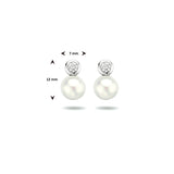 Oorknoppen met Parel en Zirkonia, Gerhodineerd Zilver - Formaat 7x12mm