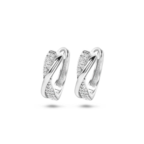 Klapoorringen van Gerhodineerd Zilver met Zirkonia - Formaat 13mm en Breedte 3.5mm