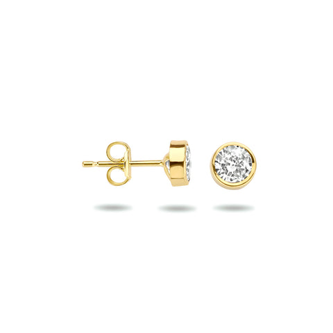 Ronde Oorknoppen met Zirkonia 4.5mm, 14 Karaat Geelgoud