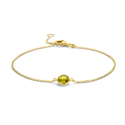 Damesarmband 1.2mm van 14 Karaat Geelgoud, Peridot 0.70ct - Lengte 16.5+2.5