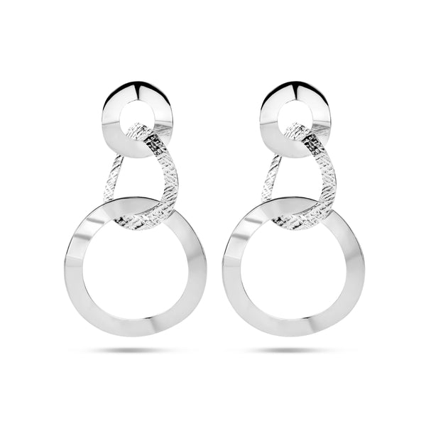 Gerhodineerd Zilveren Oorhangers met (deels) Gematteerde Cirkels - Hoogte 48mm