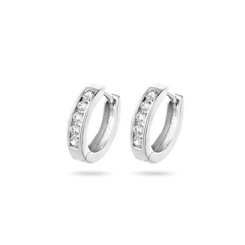 Klapoorringen van Gerhodineerd Zilver met Zirkonia - Diameter 11mm en Breedte 2.5mm