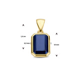 14 Karaat Geelgouden hanger met Blauw Zirkonia - Formaat 6.5 x 14 mm