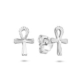 Oorknoppen Ankh Kruis van Gediamanteerd 925 Zilver - Formaat 6.5x10mm