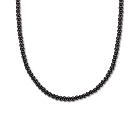 Damescollier Zwarte glazen kralen 3mm met Gerhodineerd Zilver - Lengte 40+4cm