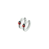 Kinderklapoorringen met Lieveheersbeestje in kleur van Gerhodineerd Zilver - Diameter 14.5 mm