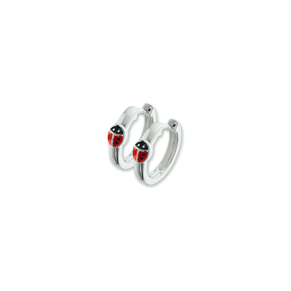 Kinderklapoorringen met Lieveheersbeestje in kleur van Gerhodineerd Zilver - Diameter 14.5 mm