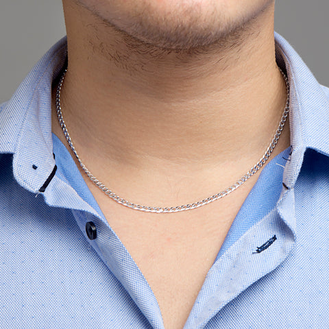 Zilveren collier lengte 50 cm - Gourmet 6 Zijdes Geslepen 4,0 mm - Zilver Wit