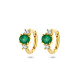 Klapoorringen met Smaragd 0.30ct (2x0.15ct) en Diamant 0.10ct (2x0.05ct) van 14 Karaat Geelgoud
