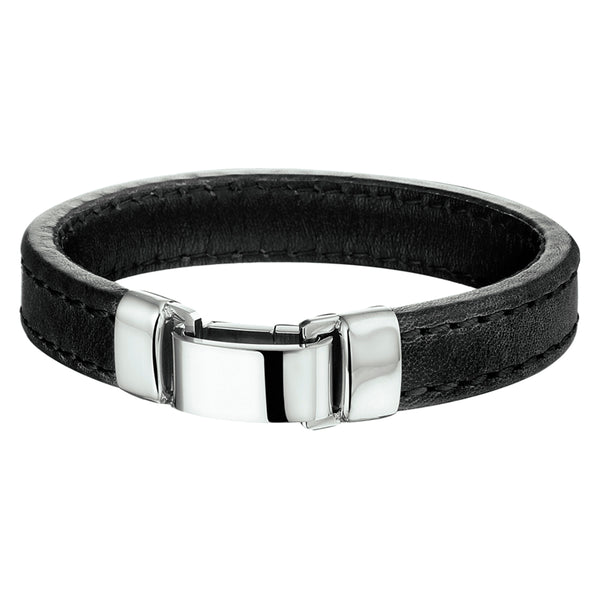 Herenarmband 14mm van Edelstaal en Leer - Lengte 19cm